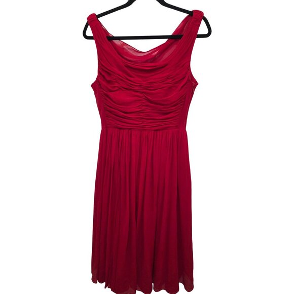 MOULINETTE Soeurs Women 100% Silky Red Sleeveless Rushed Chiffon Dress Sheer Ove - Picture 1 of 12